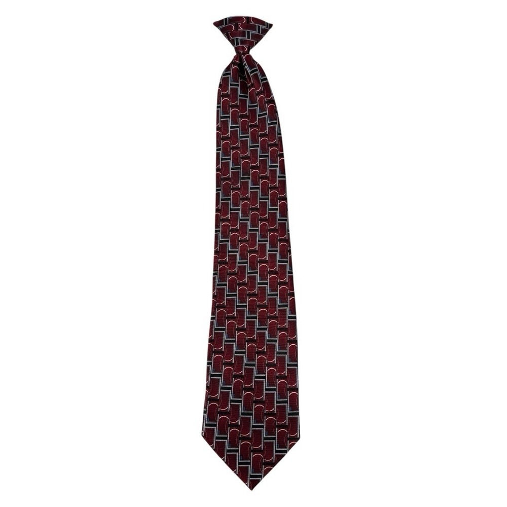 Puritan Geo Print Men's Clip-On Neck Tie Red Black Blue Shapes 20"‎ B14Q